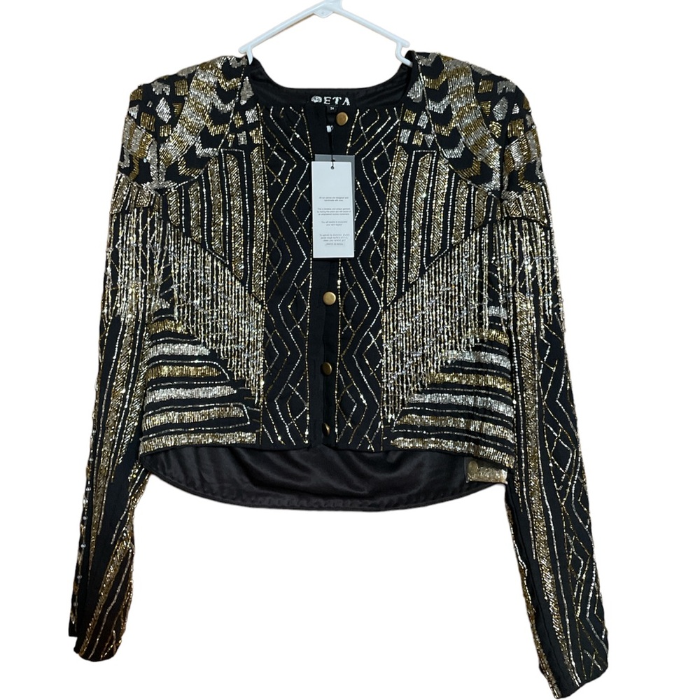 Seta Eclair Sequin Jacket Black/Gold/Silver Size Medium NWT
